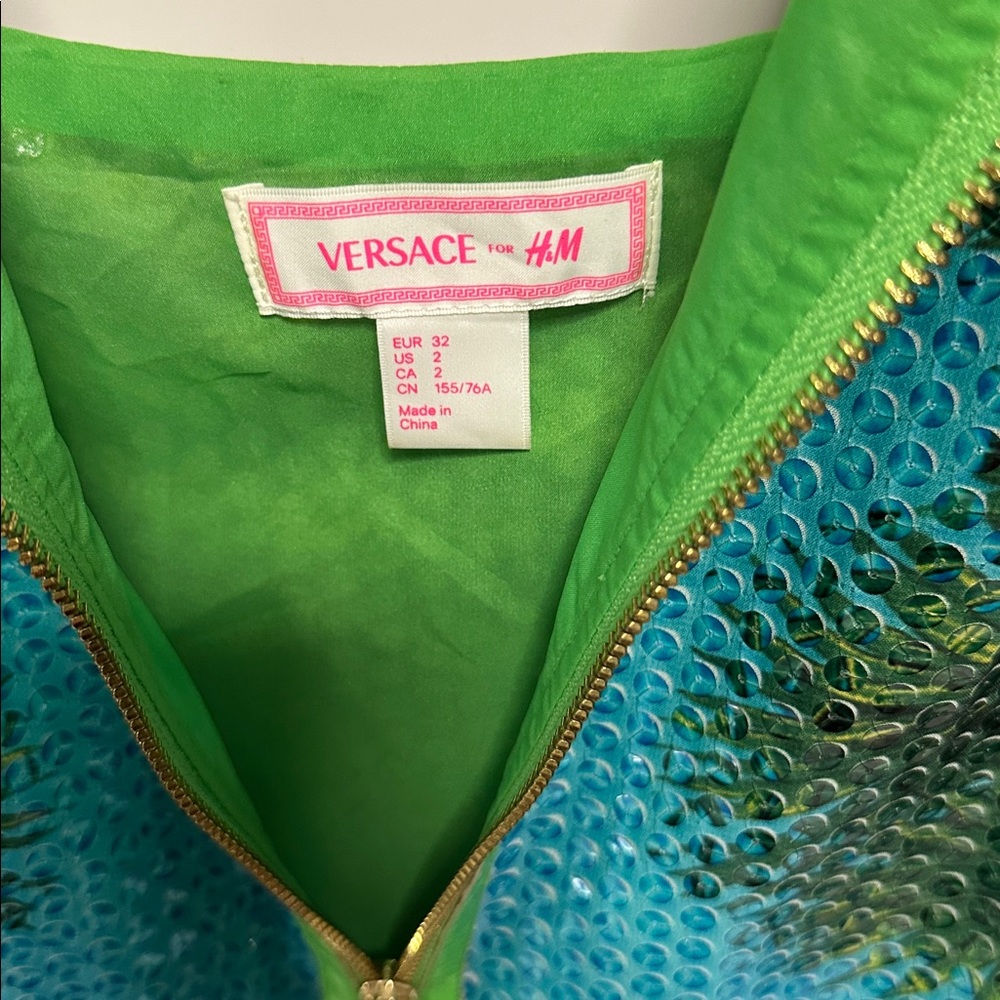 Versace Dress Tropical Green and Blue Sleeveless Sequin Dress - Picture 7 of 11